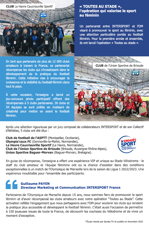 INTERSPORT et l'OM s'unissent pour promouvoir le football féminin